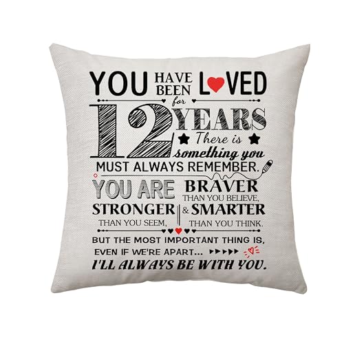 You Have Been Loved for 12 Years Birthday Gift for Girls Boys Birthday Decoration Throw Pillow Cover Gifts for 12 Years Old Little Sister Brother Daughter Son Niece Nephew Keepsake 45 x 45 cm (12)
