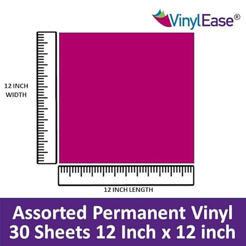 Vinyl Ease 12" X 12" 30 Sheets Assorted Glossy Colors Permanent Adhesive Vinyl For Cricut, Silhouette, Pazzles, Craft Robo, Quickutz, Craft Cutters, Die Cutters, Sign Plotters - V0101 #TOP4