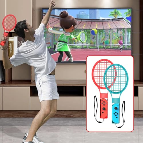 10 in 1 Accessories Kit for Nintendo Switch Sports,Family Accessories Bundle Compatible with Switch/Switch OLED Sports Games with Soccer Leg Strap,Golf Clubs ,Tennis Rackets,Swords (Red blue)