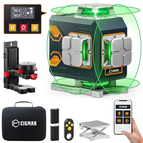 CIGMAN 4D レーザー墨出し器 リモコン＆アプリ対応 LCDディスプレー 4x360°...