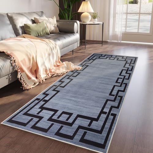 Imperial Rooms Area Rugs for Bedroom - Runner Rugs for Hallway Greek Key Non Shedding Grey Rug Living Room Soft Touch Modern Floor Carpet Runners Indoor - Easy Care (60 x 220Cm, Nico)