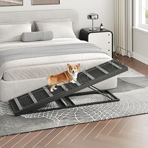 HOOBRO Dog Ramp for Bed, 63 Inch Long Dog Ramp for Couch and Bed, Pet Ramp with Non-Slip Mat and Safety Side Rails, 4 Height Adjustable up to 33 inch, for Small/Large/Old Dogs, Black BK16PT03