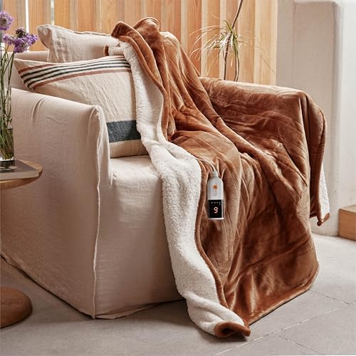 GOTCOZY Couverture Chauffante 130x160 cm - Flanelle Plaid Chauffa...