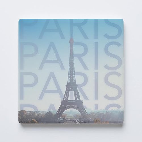 París Francia, Joyride Home Decor - Posavasos de cerámica individual, cuadrado individual de 4 pulgadas, parte trasera de corcho antideslizante,