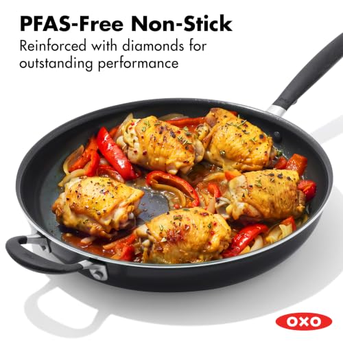 Image of OXO 14 inch Non-Stick Every Day Frying Pan with Helper Handle, PFAS-Free Ceramic Nonstick, BPA-Free Silicone Handle, Dishwasher & Oven Safe, Black