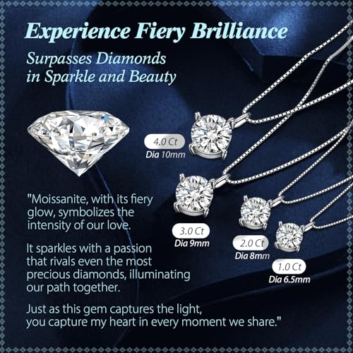Moissanite Necklace for Women Sterling Silver Jewelry Lab Grown Gem Pendant for Her, Gift for Wedding Anniversary Birthday Christmas Valentines Mothers Day - to My Wife Daughter Girlfriend Mom3