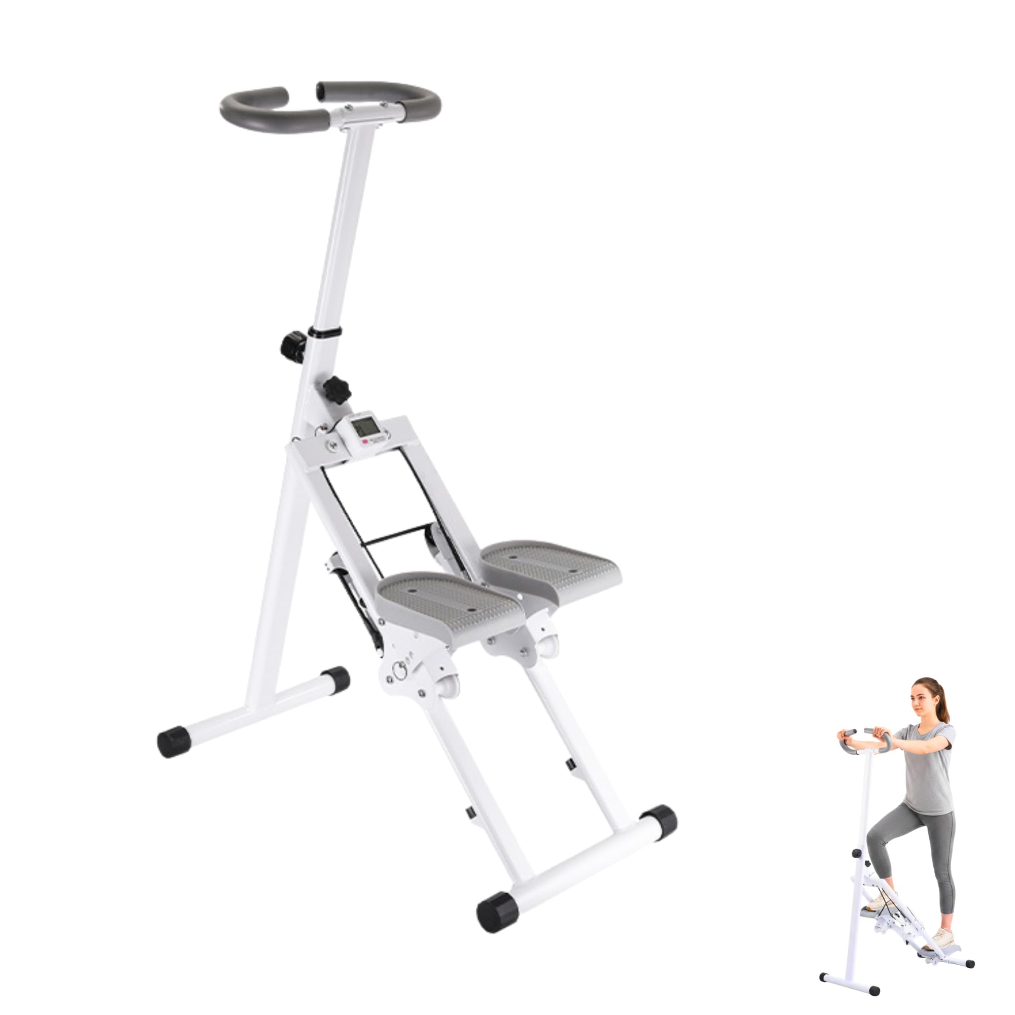 Máquina Escalada. Escalador de Fitness Plegable, Escalones Entrenamiento con Manillar y Pedales. Pantalla LCD y Resistencia Ajustable para Ejercicio Cardio en Casa.