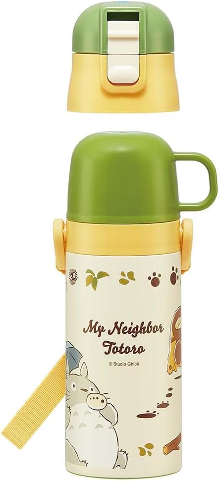 Skater SKDC3-A Children's Friendly, Lightweight, Stainless Steel, 2-Way Water Bottle, 11.8 fl oz (350 ml), My Neighbor Totoro Cat Bus, For Children, Direct Drinking, Cup, Includes Cup, Stainless Steel