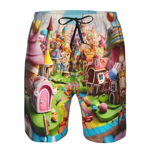 Candy Land Print Men's Swim Trunks | Quick Dry Drawstring Beach Shorts4