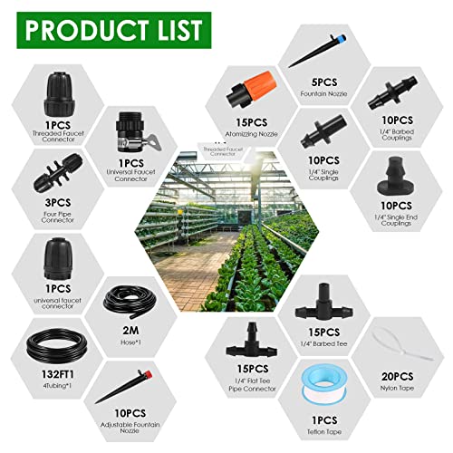 Drip Irrigation Kit, 43M/141Ft Garden System With 1/4'' Blank Distribution Pipe Watering Kit/Diy Water Saving Automatic Equipment Kit For Garden, Indoor Plants, Outdoor Indoor, No Leak, Black #TOP1