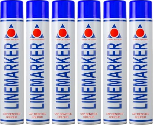 Image of Aerosol Solutions Line Marker Blue 26 Oz [Pack of 6] Grass and Road Spray Paint, All Purpose Striping Paint Spray | Perfect for Athletics, Sports Fields & Pavement