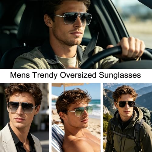 Image of Rimless Oversized Square Sunglasses for Men Trendy Fashion Big Shades Tinted Lens Gold Metal Frameless Glasses UV400