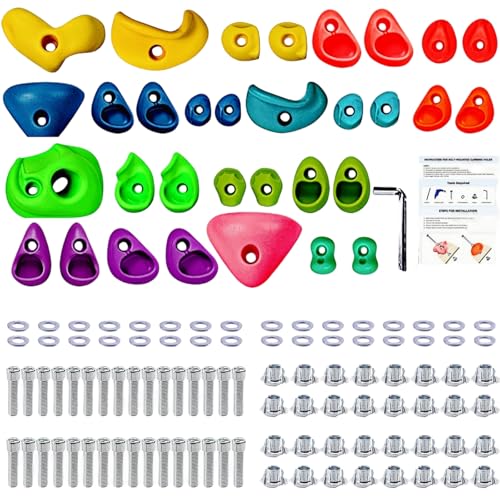 32 supporti per arrampicata su roccia per bambini e adulti, impugnature per arrampicata su roccia, multi-dimensioni e colore, per parco giochi indoor outdoor, con 32 set di accessori di montaggio e 1