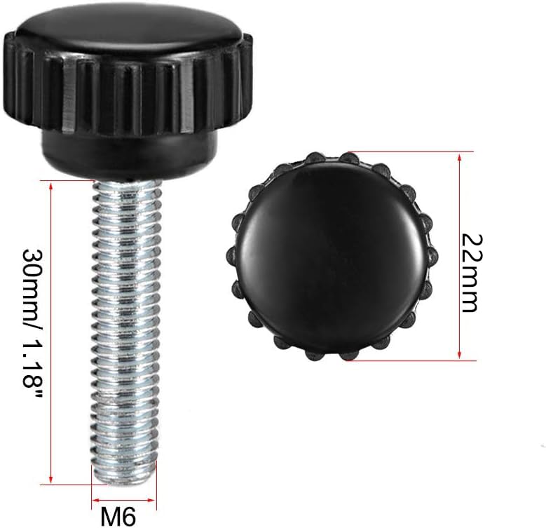 Boxonly Knurled Thumb Screw for Saw Drill Press Lathe and Routing Jigs Packaging Machinery Printing Equipment Clamping Knobs Grip Threaded Hand Bolt Knobs M6 x 30mm 5pcs - Image 2