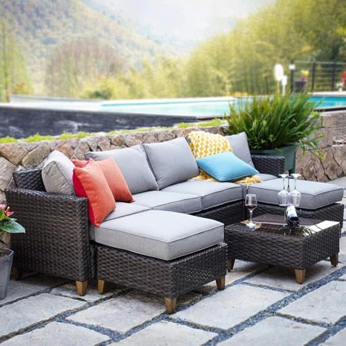 Grand patio Outdoor Furniture Sets, 7-Piece PE Wicker Sectional Patio Sofa, 6-Seat Couch Set with Thick Olefin Cushions for Yard, Garden, Porch - Thumbnail 4