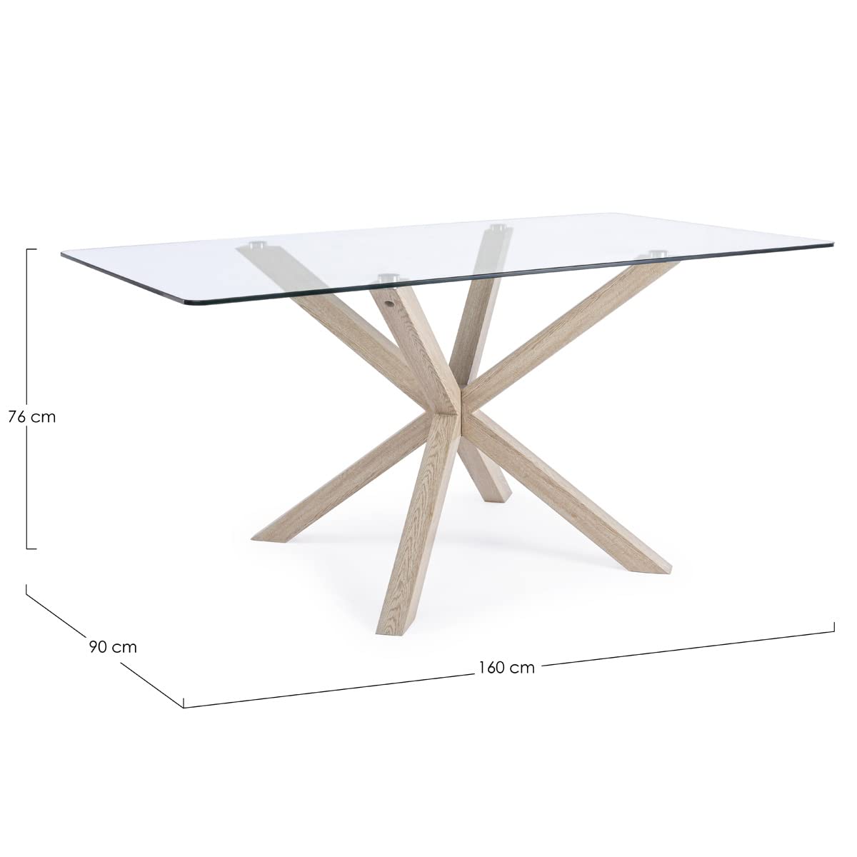 Yellowshop | Tavolo Rettangolare YAML160x90 cm cm – Piano in Vetro Temperato e Struttura in Acciaio Effetto Legno Naturale, Design Moderno per Sala da Pranzo e Soggiorno