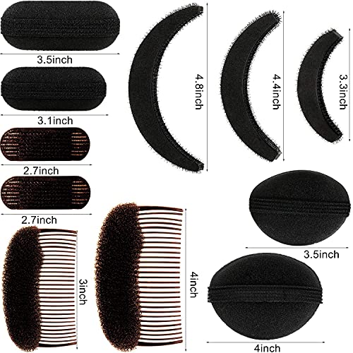 11 Pieces Women Sponge Volume Bump Inserts Hair Bases Hair Styling Tools Hair Bump Up Combs Clips Black Sponge Hair Accessories for Women DIY Hairstyles (Black, Brown) - Image 3