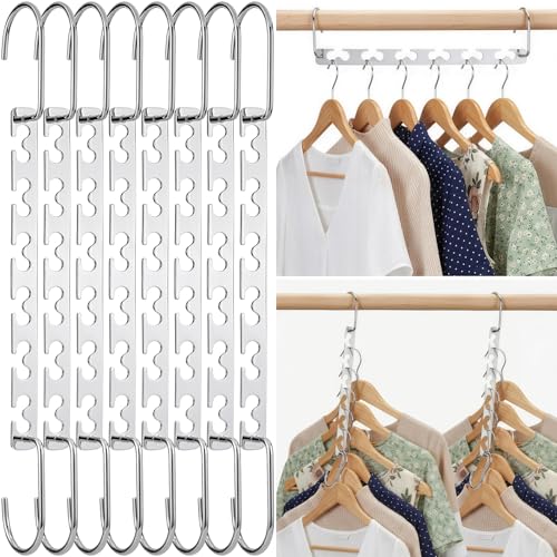 HOUSE DAY 8Pcs Magical Hangers Closet Space Saving Wardrobe Clothing Magic Hangers Oragnizer Heavy Chrome Hanger Updated Hook Design 26cm Long