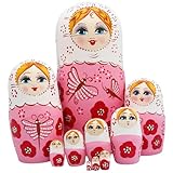 Vistnale Nistpuppen für Kinder, 10-teiliges Russisches Nistpuppen-Set, Matroschka-Puppenset aus Holz mit bezauberndem Aufdruck, mühelose Demontage und Montage für die Sammlungsdekoration