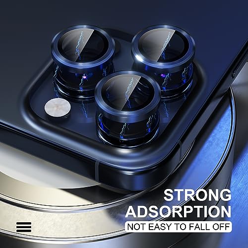 Image of Choiche Compatible for iPhone 15 Pro /iPhone 15 Pro Max Camera Lens Protector, 9H Tempered Glass Camera Cover Screen Protector Metal Ring Decoration Accessories (Blue)