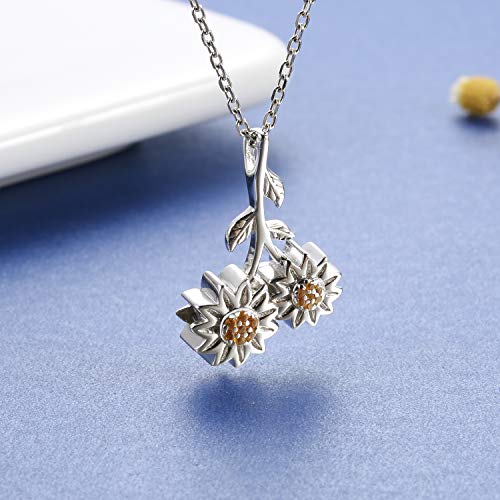 Sunflower Dual Urn Pendant Necklace 925 Sterling Silver Hold Two keepsakes Cremation Jewelry for Ashes Necklace You are my sunshine Memorial Always in My Heart Memory Necklace Gift2