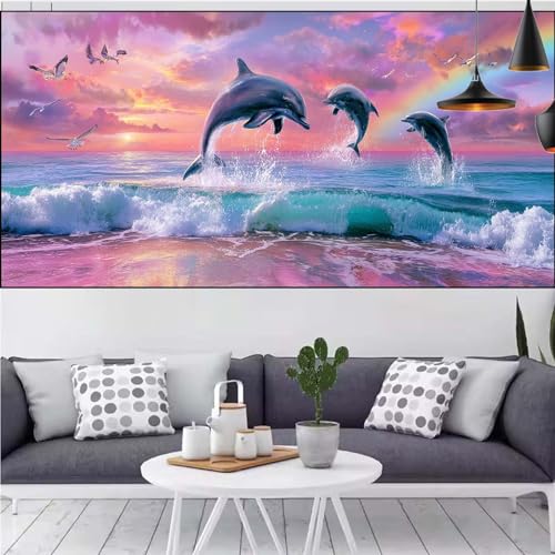 Peinture Diamant Kit Débutant Dauphin, apprenez le diamond painting facilement en 70x140cm