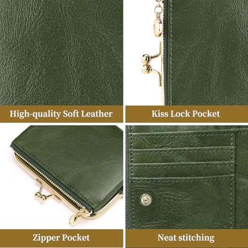 Wallet Women Small RFID Blocking Bifold Leather Wallets for Women Vintage Coin Purse With Zipper and Kiss Lock4