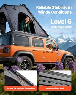 VEVOR Tenda Rigida da Tetto per Auto per Campeggio Viaggio Capienza ca. 2-3 Persone, Tenda Sopra Auto Telaio in Alluminio con Illuminazione LED Tricolore con Finestra, Impermeabile per Jeep SUP