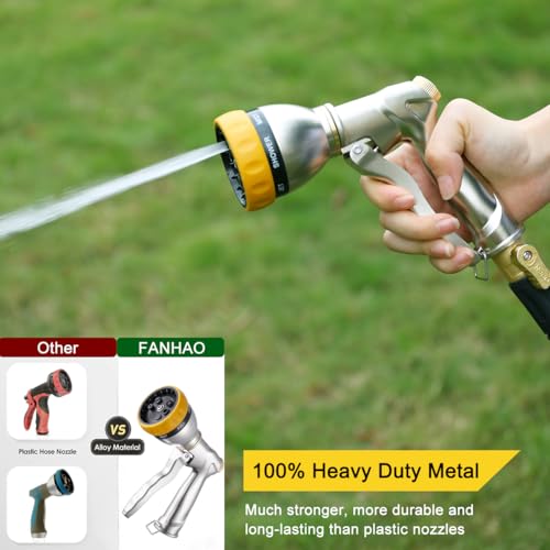 Image of FANHAO Garden Hose Nozzle Sprayer, 100% Heavy Duty Metal Water Hose Sprayer with 7 Spray Patterns, High Pressure Spray Nozzle for Watering Plants & Lawns, Washing Cars & Pets