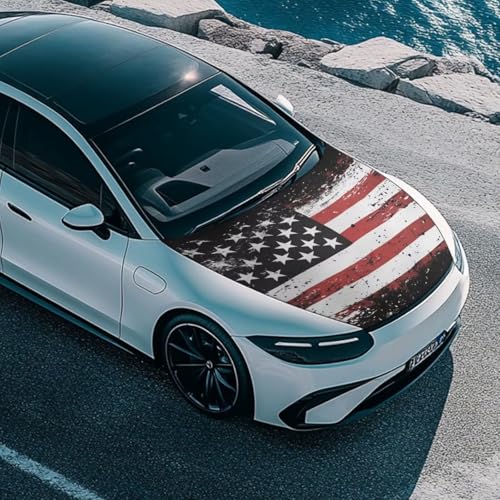 Image of USA Flag American Hood Flag Cover Stretch Polyester Fabric Cover Car Hood Cover Protector Easy Installation Removable Automotive Accessories Suitable for Cars