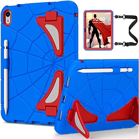 WESOROL for iPad 10th Generation Case for Kids, Shockproof iPad Case 10th Generation 10.9 Inch with Kickstand Shoulder Strap Pencil Holder, Protective Case for iPad 10th Gen 2022 Release, Blue Red Cover