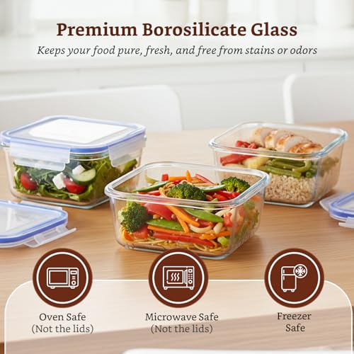 Image of Amazon Brand - Solimo Square Glass Food Storage Container, 900 ml - Set of 3, Airtight & Leakproof, Microwave & Freezer Safe, Transparent