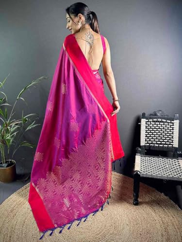 Image of SGF11 Women's Kanjivaram Pure Soft Silk Saree With Unstiched Blouse Piece