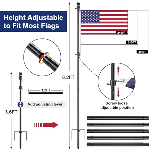 Ihomepark 001 Flag Poles For Outside In Ground - 8.5 Ft Non-Tangle Heavy-Duty Flagpole Kit thumb #4