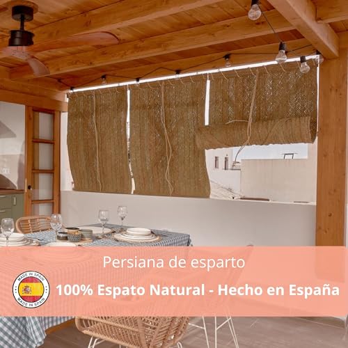 Miniatura 2 de Persiana De Esparto Hecha A Mano En España 150x130 Cm. - Cortina De Esparto Esterón Andaluz, Persiana De Fibras Naturales - Persiana De Yute.