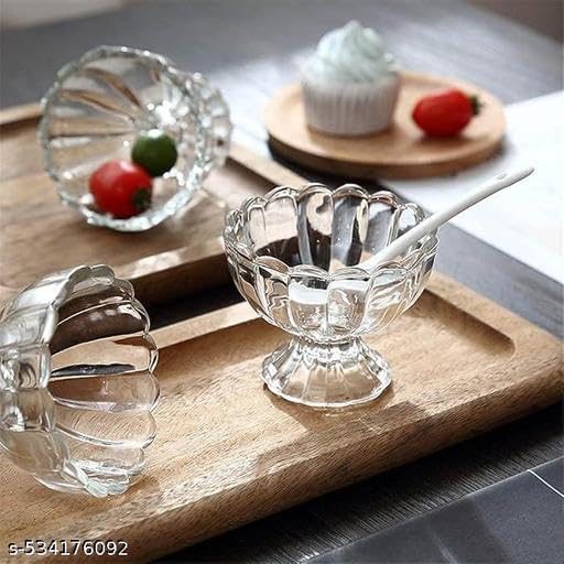 KENYS (4 pcs 120ml) Ice Cream Bowls, Salad Dessert Serving Bowls, Tableware Crystall Clearr Dessert Bowl Ice Cream & Fruit Salad Glass Bowls. 1