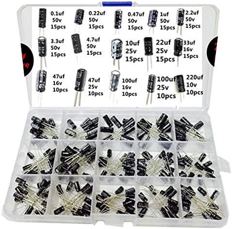 Ltvystore 200PCS 15 Value 10V 16V 25V 50V Metal Electrolytic Capacitors Assorted Assortment Box Kit Set 0.1uF－220uF