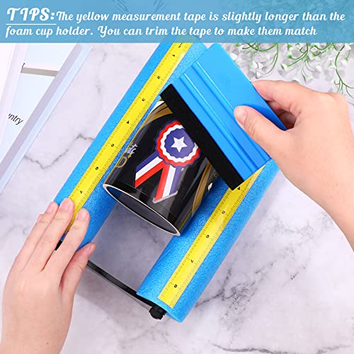 Cup Cradle For Crafting Tumbler Foam Cup Holder With Measurements To Apply Vinyl Decal, Fully Assembled With Measurement For Cup Bottle Storage Accessory Base With Felt Edge Squeegee (Blue And Black) #TOP6