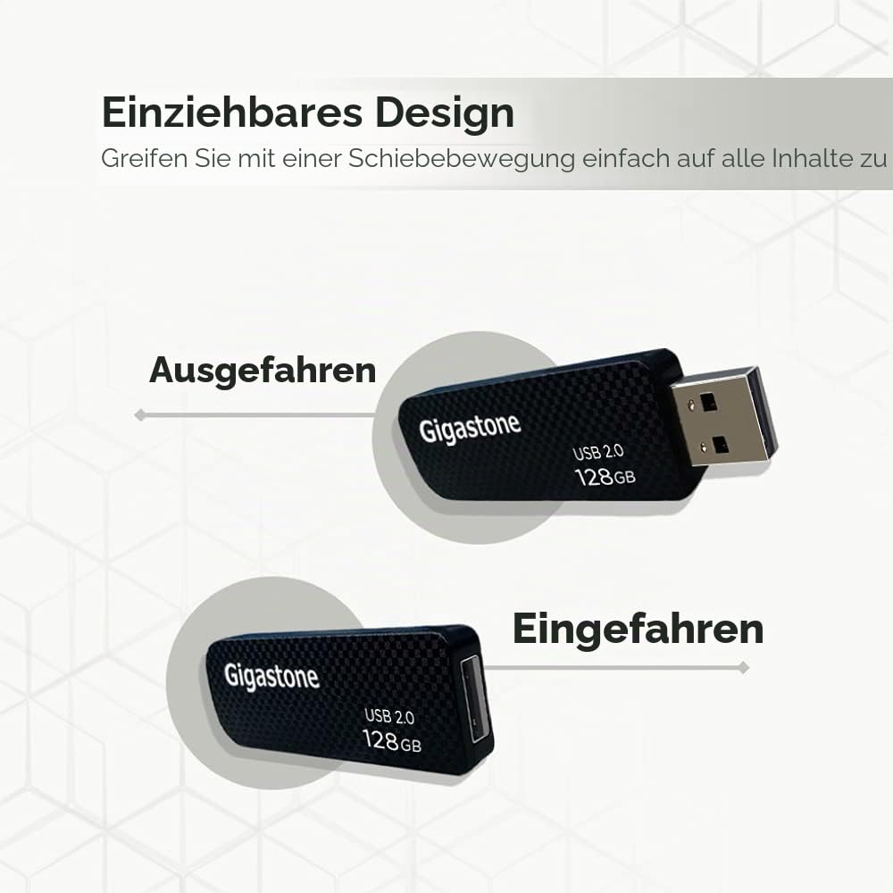 Gigastone V30 USB-Stick 128GB 5 Stück Speicherstick USB 2.0 Für PC/Tablet/TV/Auto (Schwarz)