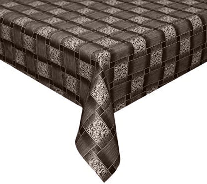 Image of PVC 8 Seater Dining Table Cover | Waterproof, Self Design (54 inch x 90 inch, Brown)