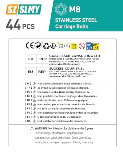 44 Stück Schlossschrauben M8 x 80mm, Edelstahl Torbandschrauben mit Sechskant Flanschmuttern, Flachrundkopfschrauben mit Vierkantansatz, Flachrundkopf Schloßschrauben mit Muttern Set(M8)
