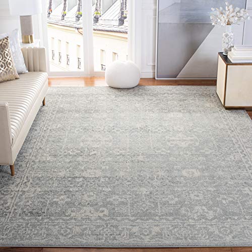 SAFAVIEH Evoke Collection 3' x 5' Silver / Ivory EVK270Z Shabby Chic Distressed Non-Shedding Living Room Bedroom Accent Rug