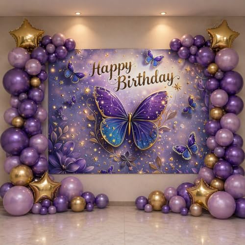 Image of Happy Birthday Theme Backdrop Banner Cloth 3x5 ft - Digital Print Cloth Background, Reusable Birthday Party Wall Decoration for Girls, Photo Booth & Stage Decor