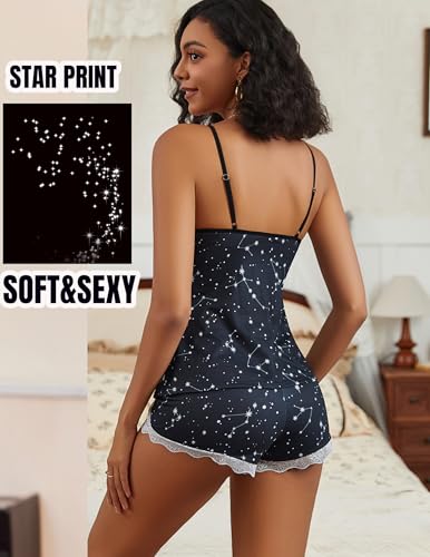 Image of Avidlove Women's Pajama Sets V Neck Lace Trim Sleep Wear Sexy 2 Piece Pjs | Sexy Modal, Soft & Cozy, V-Neck, Sleeveless, 2 Pieces Pjs, Sexy Sleepwear