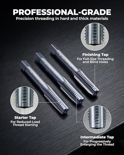 Image of toolant Professional Tap and Die Set, HSS Nitrided Taps with 3-Piece Progressive Design for Blind Holes, Heavy-Duty Metric Threading Tool Kit for Mechanics, Engine Block & Mold Repair