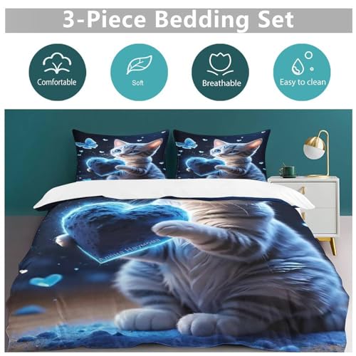 Ensemble housse de couette chat 220x240 parure de lit microfibre 3 pièces - 4