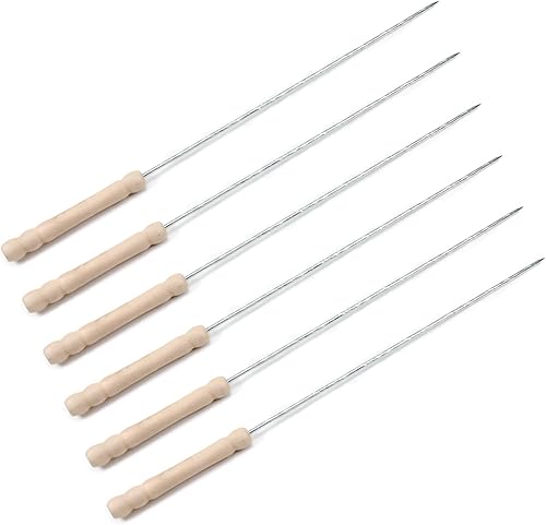 Utoolmart Pinchos de barbacoa de acero inoxidable, palitos reutilizables para barbacoa, mango de madera para barbacoa, camping, utensilios de