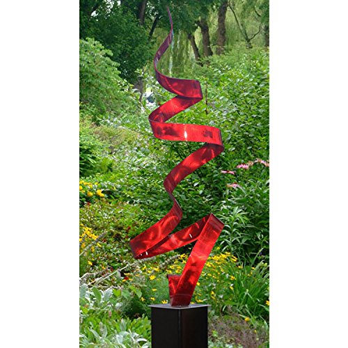 Statements2000 Modern Metal Sculpture Indoor Outdoor Decor By Jon Allen, Red Twist With Black Base #TOP1