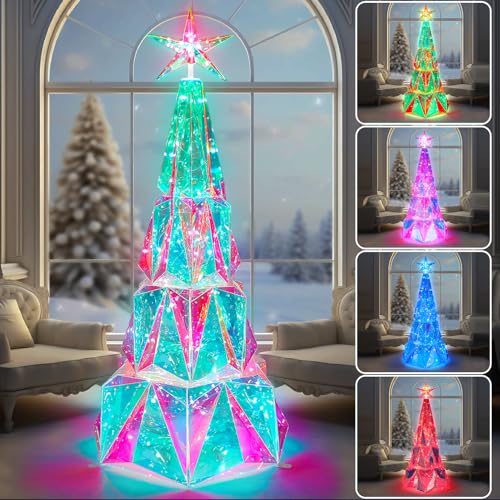 40'' Prismatic Iridescent DIY Multi-Color LED Folding Christmas Tree with Smart APP Control, LED Christmas Tree Music Sync for Indoor/Outdoor Holiday Decorations