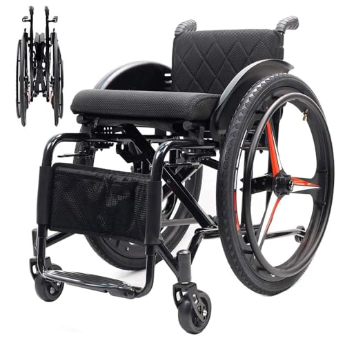All Terrain Off Road Wheelchair for Adults, Ultra Lightweight 24 lbs Aluminum Foldable Manual Wheelchairs for Indoor/Outdoor, 24” Quick disassembly Wheels,Anti-Tip Wheels